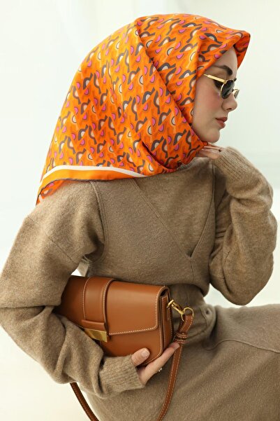 Silk Home Πορτοκαλί με γεωμετρικό σχέδιο Tivil μεταξωτό μαντήλι 11413-28