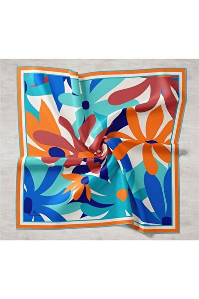 Silk Home Μεταξωτό μαντήλι με πορτοκαλί-πλακάκι μοτίβο λουλουδιών Tivil 11408-20