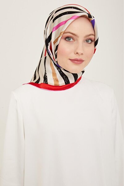 Armine Ροζ - Λευκό Μεταξωτό Φουλάρι με Μοτίβο Γραμμών Tivil 9101 - 08