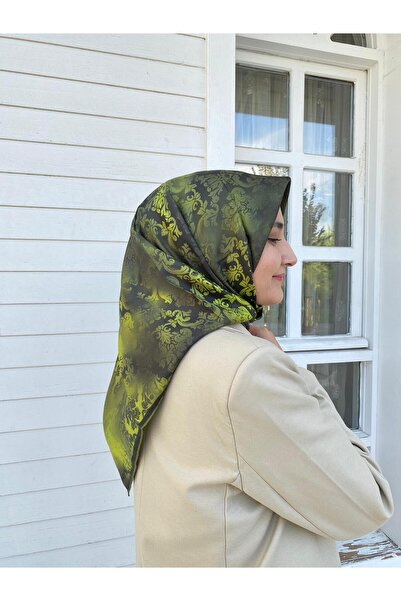 Seyra Eșarfă din mătase Tivil cu model vintage verde ulei 3635-05