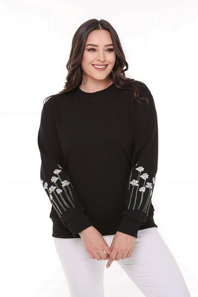 aytemas Sweatshirt with Flower Embroidery Sleeves