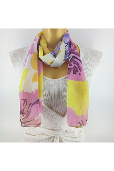 Tedz Collection PAREDORA Floral Patterned Yellow Pink Long Scarf