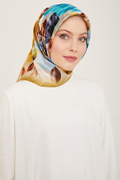 Armine Aur - Eșarfă din mătase Tivil cu model de flori albastre 9133 - 02