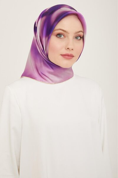 Armine Лила - Капучино градиент с флорален мотив, копринен шал от туила 9124 ...