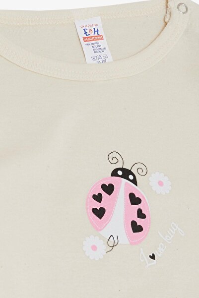 Breeze 9-3 Years Baby Girl Ecru Body - Snap-On Bodysuit, Heart Ladybug Printed
