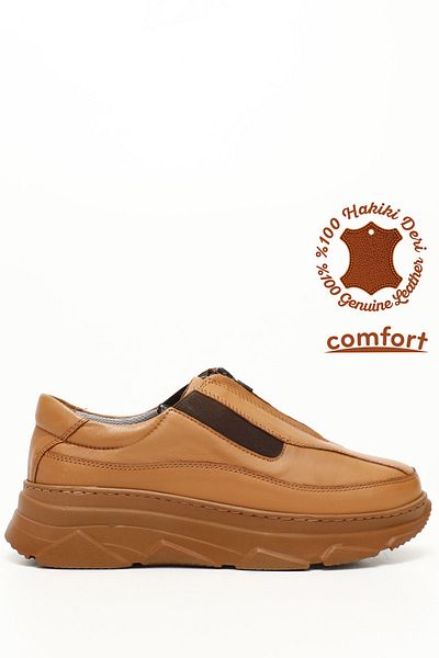 GÖNDERİ(R) Hellbrauner Damen-Sneaker aus echtem Leder mit Reißverschluss und Keilsohle