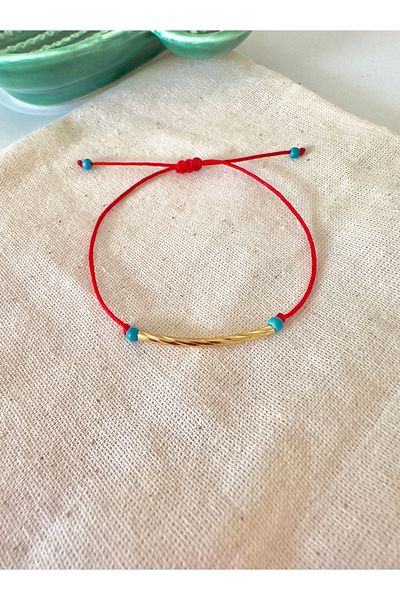 Atelier Çağla Natural Turquoise Stone Red Pipe Bracelet