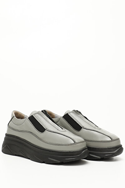 GÖNDERİ(R) Grauer Damen-Sneaker aus echtem Leder mit Reißverschluss und gepolsterter Sohle