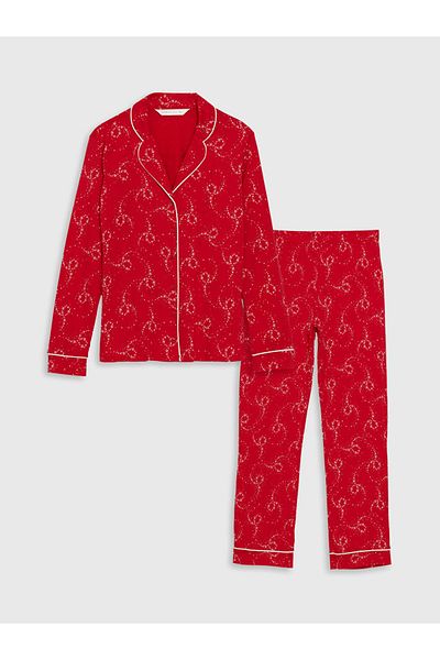 LC Waikiki Lcw Dream Printed Shirt Collar Christmas Themed Women's Pajamas Set