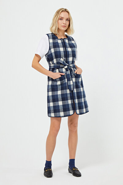 Naramaxx Kuşaklı Ekose Uzun Yelek