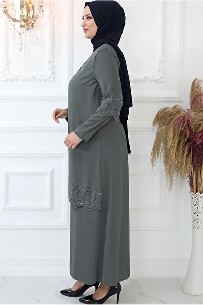 TRENDTESETTÜR Γυναικείο βραδινό φόρεμα με κεντημένη γκρι πέτρα T 1621