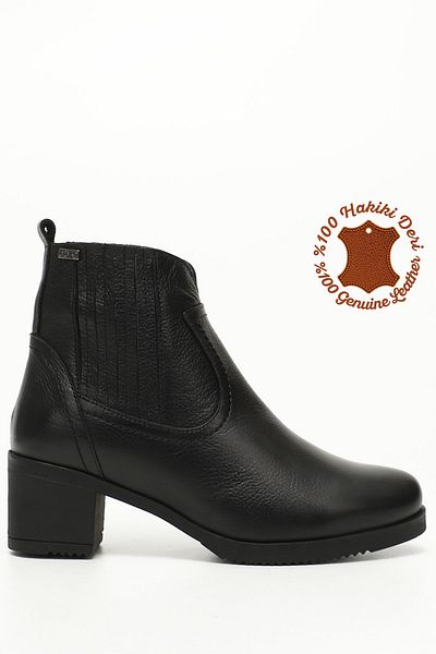 GÖNDERİ(R) Women/Girls Black Floater Zippered Thick Heeled Genuine Leather Boots