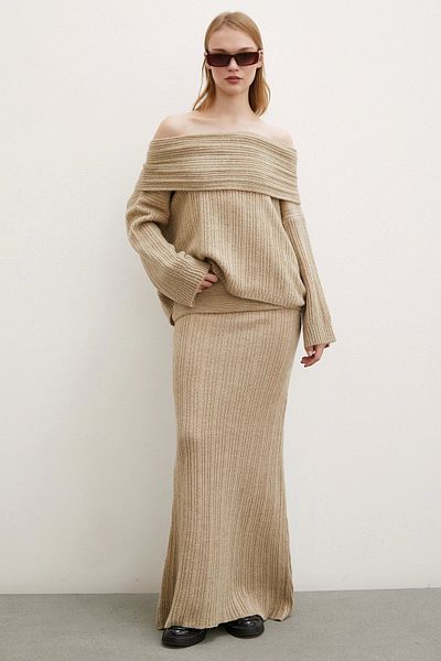 Never more Madonna Collar Skirt Set - Brown