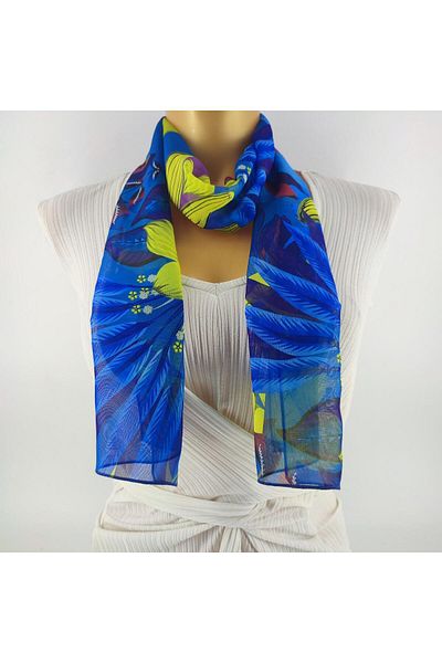 Tedz Collection PAREDORA Tropical Patterned Yellow Blue Long Scarf