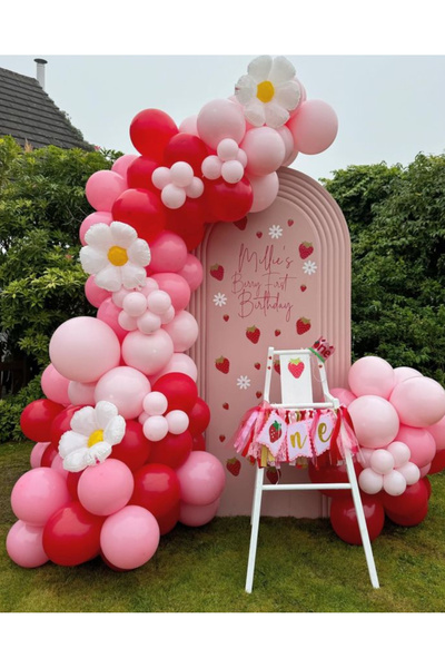 Çemrek Süs Parti مجموعة سلسلة بالونات باللون الأحمر الوردي مع بالونات ديزي فو...