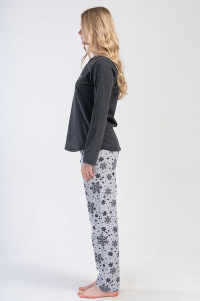 VİENETTA Costum de pijama antracit cu mânecă lungă cu 2 fire pentru femei C9T0N0O304