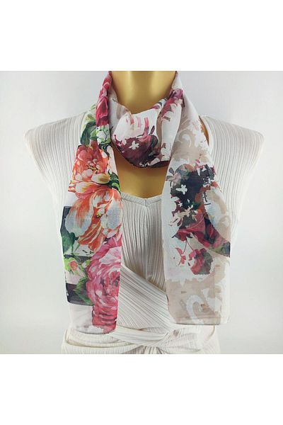 Tedz Collection PAREDORA Floral Burgundy Cream Long Scarf