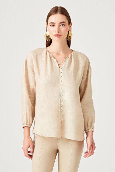 Naramaxx Bol Kesim Düğmeli Keten Bluz
