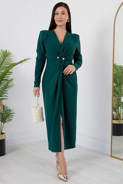 PULLIMM Rochie creponată cu guler dublu cu mărgele GRS3588
