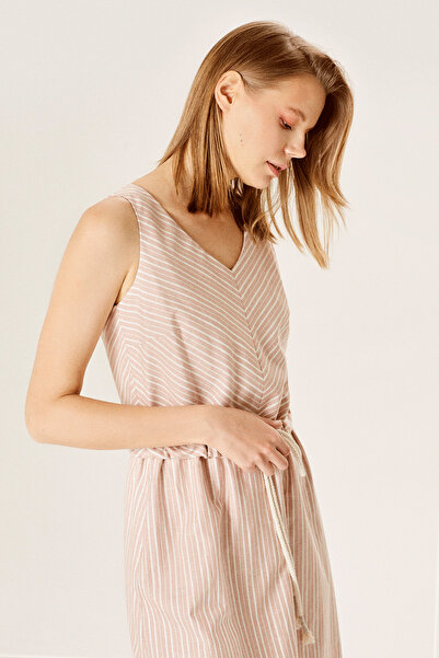 Naramaxx Halat Kemerli Askılı Keten Elbise