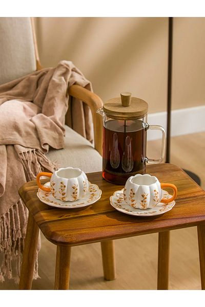 LC Waikiki Lcw Home Ecru Printed 2-Person Porcelain Coffee Cup Set 90 ml