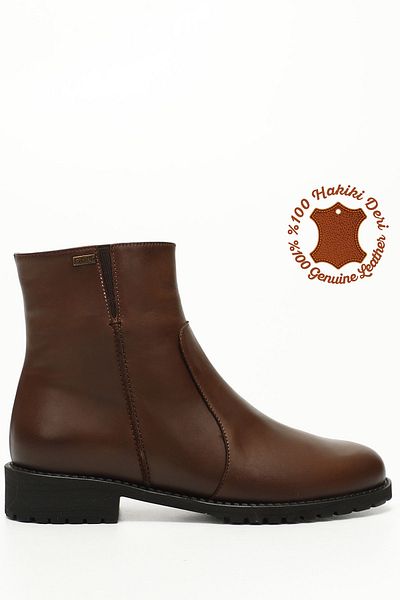 GÖNDERİ(R) Women's Brown Antique Zippered Rubber Sole Genuine Leather Boots