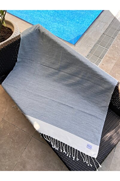 Blue Burgeon %100 Pamuk Desenli Gri Havlu Havuz Peştemal Duş Plaj Havlusu, Pe...