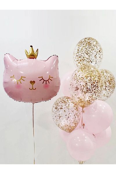 Öztürkpartievi Gold Pink Cat Balloon Set