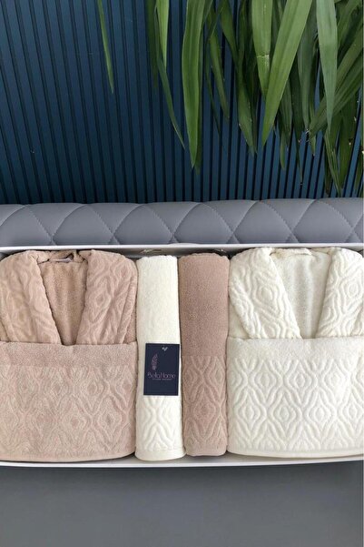 Çeyiz Diyarı Set halate de baie pentru familie Damask, 6 piese, maro crem