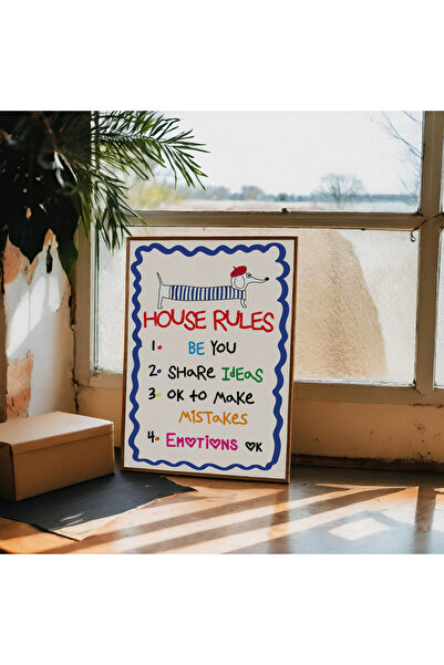 Sweetco Çerçevesiz Poster House Rules I Ev Kuralları, Motto, Tipografik, Yazı, Komik Poster