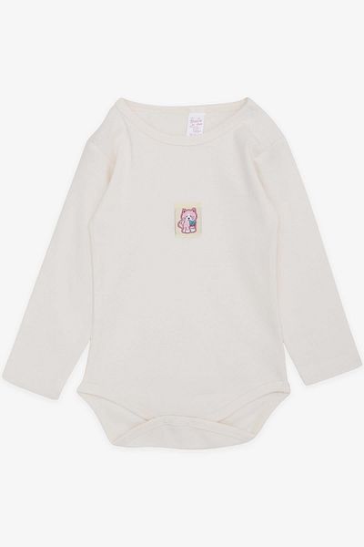 Breeze 9-3 Years Baby Girl Body - Cute, Kitten Printed with Snap Fasteners, Cream