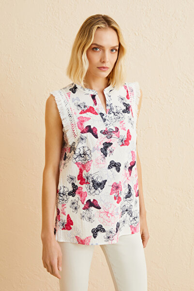 Naramaxx Şerit Aksesuarlı Kelebek Desenli Bluz
