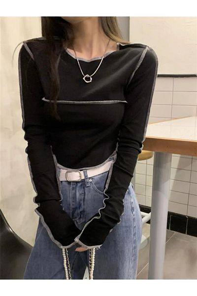 eyonnwear Top crop cu mânecă lungă cu detaliu Y2k