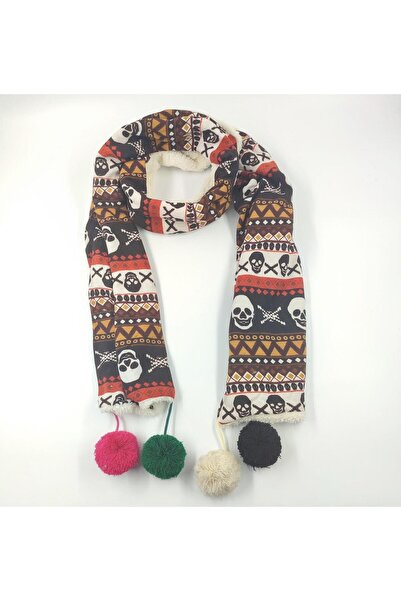 Tedz Collection Kurukafa Desenli Peluşlu Kaşkol