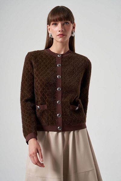 Lale Butik Nuss Knitwear Short Cardigan - Button Detailed, Brown 7001