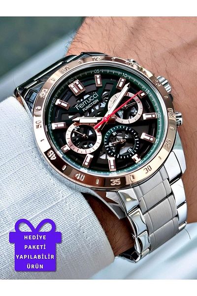 Ferrucci Waterproof Silver Color Steel Band Men's Wrist Watch with Calendar 03346