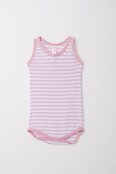 Breeze Kız Bebek Atlet Zıbın Body Çizgili 9 Ay-3 Yaş, Pembe