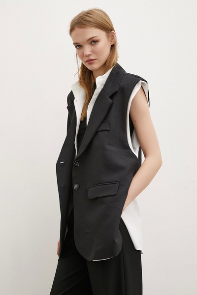 Never more Black Judge Collar Shirt Vest