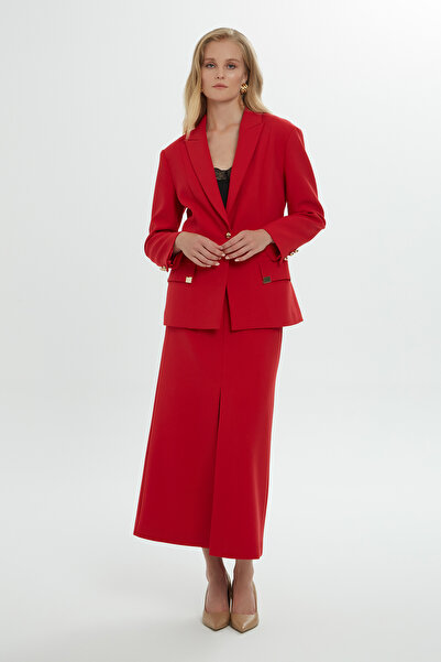 GİZİA Kruvaze Kapamalı Kemerli Kırmızı Ceket