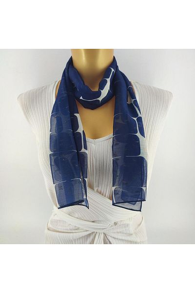 Tedz Collection PAREDORA Geometric Patterned Navy Blue Cream Long Scarf