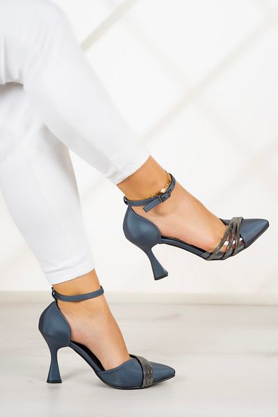 Erkan Saçmacı Παπούτσια Çağla Navy Blue Satin Stone με διαφανή σχεδίαση