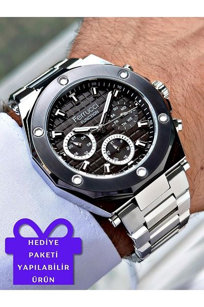 Ferrucci Silver Color Steel Band Men's Wrist Watch (with 2 Year Warranty, Waterproof, Calendar)