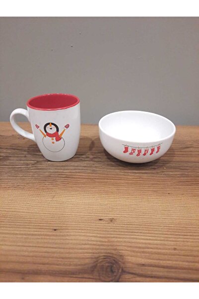 Keramika yılbaşı bulut kupa ve kase takımı 2 parça