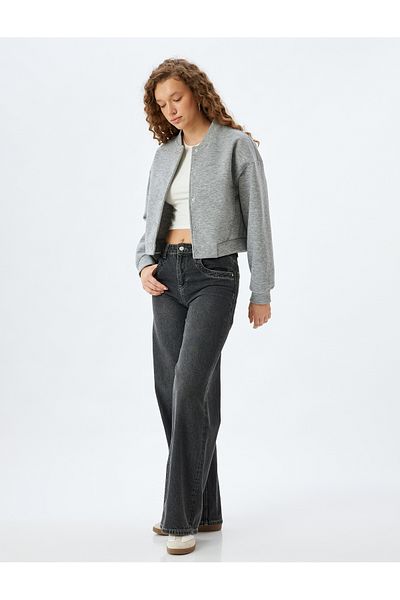 Koton Comfortable Fit Bomber Jacket with Snap Button Pocket Detail