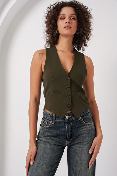 Bigdart 6796 modell Khaki rövid szőtt mellény