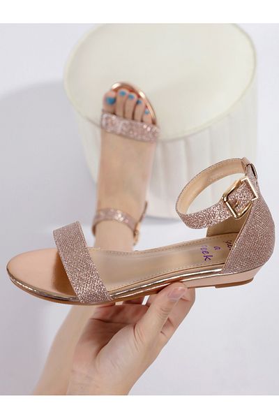 Sneak-a-Peek By Styli Glitter Look Buckle Ankle Strap Open Toe Sandals