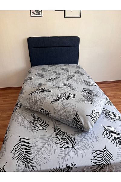 Touch Gray Black White Feather Patterned Single Elastic Sheet Set