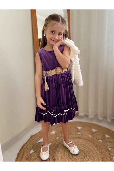 Cherrys Bebek Velvet Girl Dress with Plush Bolerol