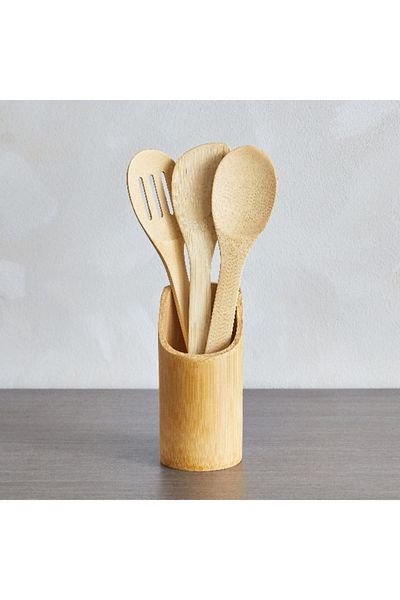 Home Box Bamboo Kitchen Tool 4-Piece Set with Holder