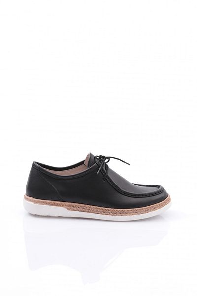 DGN Pantofi Confort cu șireturi de damă, piele naturală, negru 263152453